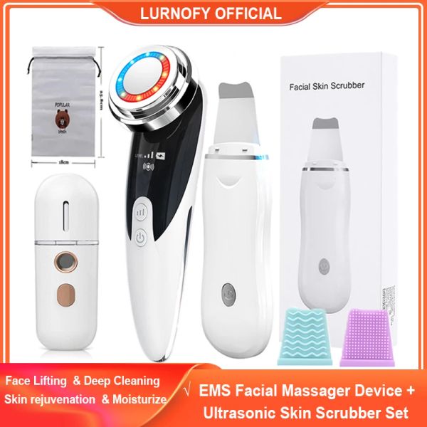 Dispositifs Kit d'épurateur de peau à ultrasons Vibration visage spatule dissolvant de points noirs EMS LED masseur Facial Cavitation Peeling levage du visage