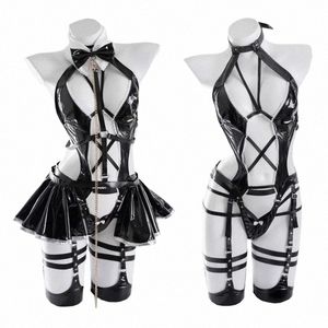 duivel meisje lederen pak meid uniform cosplay kostuum vrouw bandage uitgehold bodysuit jumpsuits dr sexy pyjama lingerie set k2jk #