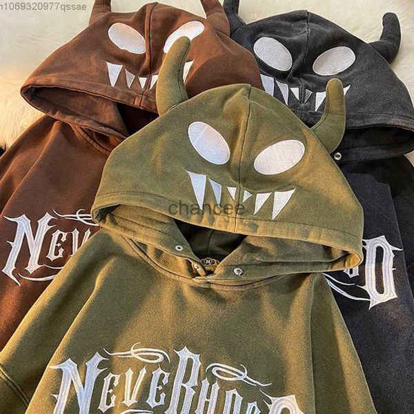 Devil Horn Goth Style Nouveau pull à capuche Sweatshirts pour femmes et hommes Y2k Funny Cape Devil Design Couple Tops Fashion Hoodie HKD230725