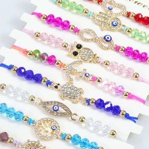 Ojo del diablo Búho colorido Estrella Pez Encantos Pulsera de cuerda Cuentas de cristal ajustable Ancla de tortuga de mano Pulsera trenzada versátil para niñas Accesorios de amistad Vsco