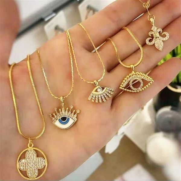 collier pendentif yeux du diable bijoux mauvais œil pendentifs à breloque chaîne en or à quatre feuilles accessoires de mode whole290r