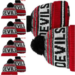 Devils Beanie North American Hockey Ball Team Side Patch Winter Wool Sport Gebreide hoed Skull Caps