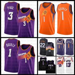 Devin Booker camiseta de baloncesto 1 3 22 13 34 Phoenixs Sun 2022 Nuevo Chris Paul DeAndre Ayton Steve Nash Charles Barkley Beige