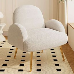 Dewhut Chaise décorative moderne en peluche d'agneau, chaise de coiffeuse avec accoudoirs rembourrés doux avec pieds en métal, adaptée aux chaises d'appoint moelleuses dans les salons, chambres à coucher, maison