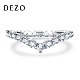 DEZO Moissanit-Ehering für Frauen, V-förmig, vollständig gepflastert, D-Farbe, brillanter runder Eternity-Ring, echtes 925er Sterlingsilber