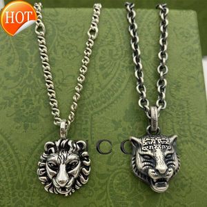 DF Tendance et dominatrice tête de lion tendance Thai argent antique vintage série Gatto pendentif tête de tigre collier original pour hommes