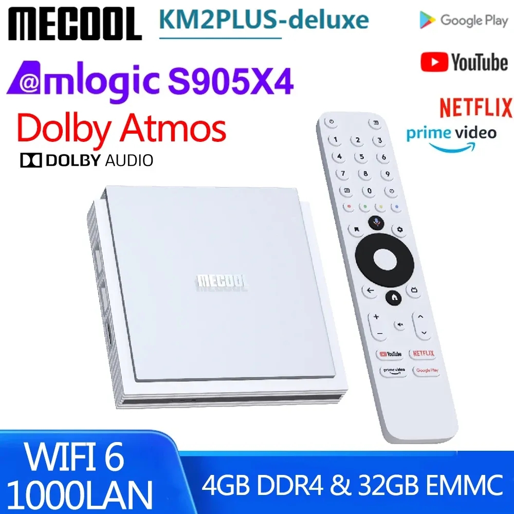 Mecool KM2 Plus Deluxe Android 11 TV Kutusu Amlogic S905x4 Google Sertifikalı Netflix 4K ATV Kutusu 5G WiFi 6 Dolby Atmos Ses TVBox