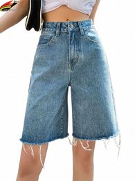 Dfrcaeg 2023 Summer Jean Shorts Women Street Wear High Cintura Rebabas Pierna ancha Media longitud Bermudas Denim Shorts Mujer Venta caliente k2fS #