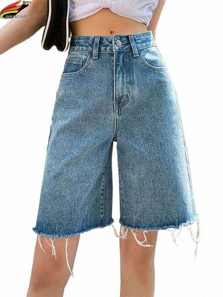 dfrcaeg 2023 Été Jean Shorts Femmes Street Wear Taille Haute Bavures Jambe Large Demi-Longueur Bermuda Denim Shorts Femme Vente Chaude k2fS #