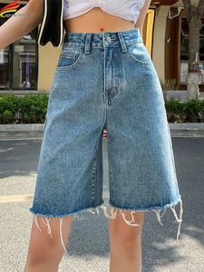 DFRCAEG Summer Jean Shorts Femmes Street Wear High Waist Burrs Ligne de grande longueur Bermuda Denim Shorts femme 240418