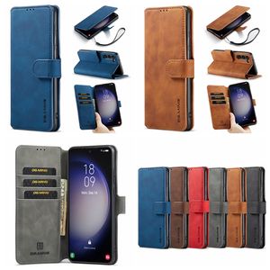 DG.MING Etuis portefeuille en cuir pour Samsung S23 Ultra Plus Google Pixel 6 Pro Retro Vintage Oil Flip Cover ID Card Slot Stand Holder Business Men Phone Pouch with Strap