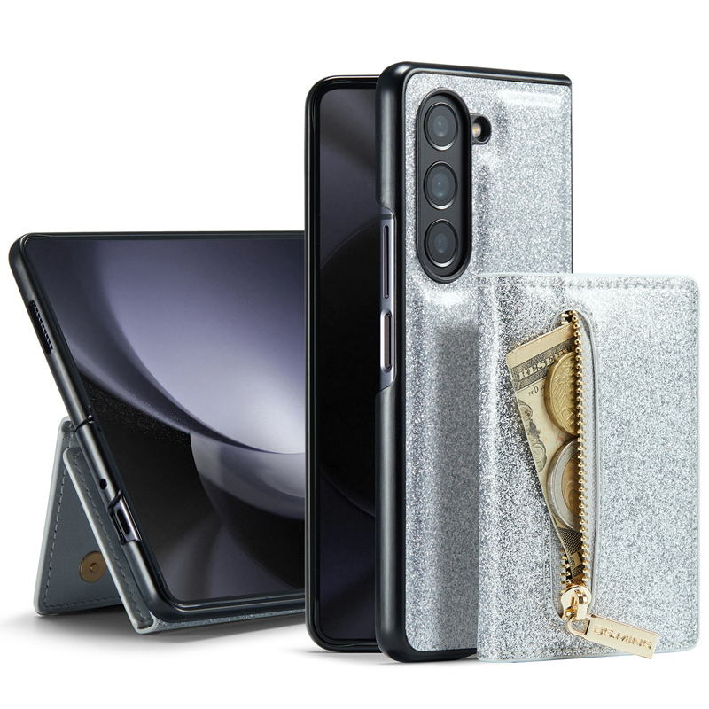 DG.MING Funda de teléfono de cuero PU con purpurina desmontable magnética 2 en 1 con bolsa para tarjetas para Samsung Z fold 3 Z Fold4 Z Fold5