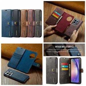 DG.MING Étuis portefeuille en cuir amovibles pour Samsung A54 A34 A24 A14 4G 5G One Plus 11 10 Pro 10R Couvercle à rabat détachable magnétique 2 en 1 Bouton en métal Porte-carte Pochette en PU