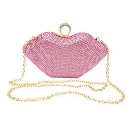 DG Peablow Wedding Bridal Rhinestone Box Hands Sacs Party Party Purse Purse Navy Rose Lips Femmes Crystal Clutch Sags Sacs