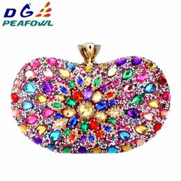 DG PEAFOWL 5 colores dos lados de lujo cristal floral bolso de cadena de embrague noche mujer diamante boda hombro cartera monedero bolsos 220517