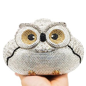 Dgrain Hollow Owl Women Silver Crystal Evening Clutch Animal Bag Wedding Party Cocktail Diamond Handtas en Purse Dinner Purse277J