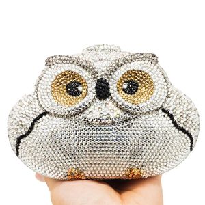 Dgrain Hollow Owl Women Silver Crystal Evening Clutch Animal Bag Wedding Party Cocktail Diamond Handtas en Purse Dinner Purse2053