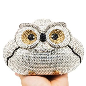 Dgrain Hollow Owl Mujeres Silver Crystal Evening Clutch Animal Bag Boda Fiesta Cóctel Diamante Bolso y Monedero Cena Purse2411