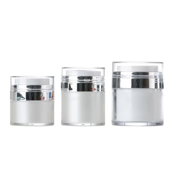 DHgate 15 ml 30 ml 50 ml Presse Pompe Airless Visage Crème Pot Cosmétique Crème Pots De Luxe Acrylique Airless Blanc En Plastique Crème Conteneur En Gros Freeship