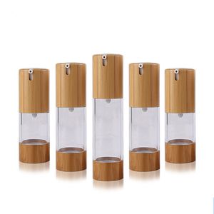 DHgate Assurance Luxury Bamboo botella de loción con bomba sin aire, 15ml 30ml 50ml 80ml 100ml botella de bomba sin aire de suero para crema facial envío gratis