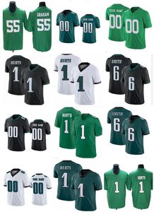 Dhgate Custom gestikte voetbalshirts Kelly Green Alternate Hurts Smith Sanders Slay Jr Kelce Dawkins Brown Cunningham Graham Vick Yakuda Jersey