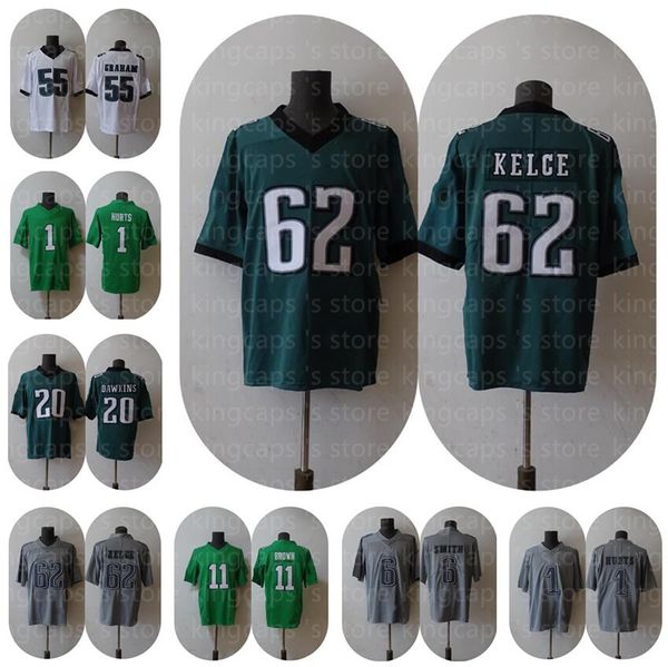 Dhgate Jerseys de football personnalisé Jersey Kelly Green Hurts Smith Sanders Slay Jr Kelce Dawkins Brown Cunningham Vick Kingcaps en gros