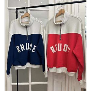 dhgate essentialhoodies dames rhude hoodies herfst nieuwe gekleurde halve rits geborduurde opstaande kraag trui trui voor mannen en vrouwen