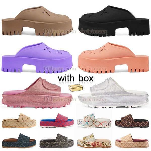 Dhgate sandalias de plataforma famosas zapatillas de casa de diseñador para mujer diapositivas de goma espuma de verano flores rosadas sandalias de entrenador bordadas moda zapatos de playa de lujo con caja