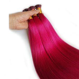 dhgate Pre-bonded Hair Extensions I Tip Human Hair Extensions Groothandel Opperhuid uitgelijnd haar Roze Rood Blauw Paars Blond 100 strengen 14