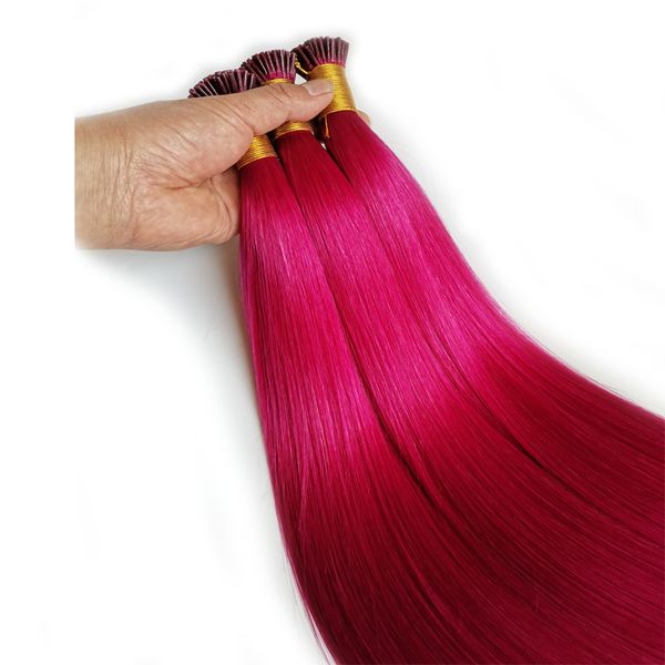 dhgate Extensiones de cabello preadheridas I Tip Extensiones de cabello humano Venta al por mayor Cutícula Alineada Cabello Rosa Rojo Azul Púrpura Rubio 100 hebras 14 