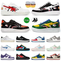 Sharks Designer Chaussures Casual Shoes Sk8 Sta Block Shark noir blanc ABC CAMO Combo rose Petit cuir kaki Green Shark Orange Mens Femmes Loafer Sneakers Schuhe Suede