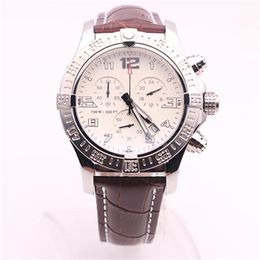 DHgate proveedor seleccionado relojes hombre seawolf crono esfera blanca cinturón de cuero marrón reloj reloj con batería de cuarzo relojes de vestir para hombre 294O