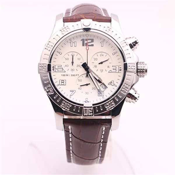 DHgate fournisseur sélectionné montres homme seawolf chrono cadran blanc ceinture en cuir marron montre quartz batterie montre hommes robe montres270x