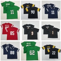 Dhgate Camisetas de fútbol para bebés cosidas Camisetas de fútbol personalizadas para bebés Kelce Mahomes Kelly Green Hurts Bosa Rice Yakuda Jersey
