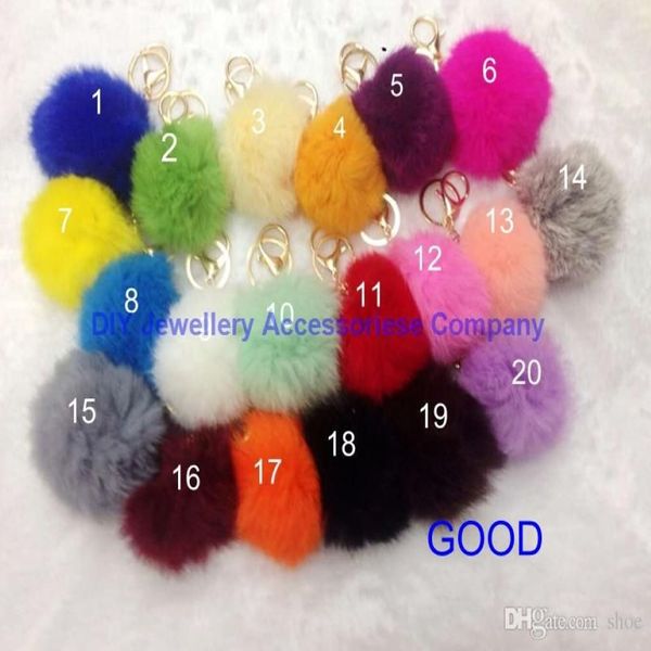 DHL 100 pièces 20 couleurs belle 8CM en cuir véritable boule de fourrure de lapin en peluche porte-clés pour porte-clés de voiture sac pendentif voiture porte-clés 307b