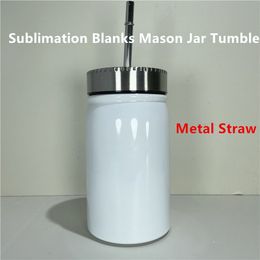 17oz Sublimatie Spaties Mason Jar Tumbler met metalen 500 ml rietjes roestvrijstalen tuimelaar Jar Mason Cup Sap Mok Dubbele wandmetsels Cans