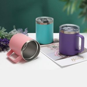 DHL 12 oz tasse avec poignée en acier inoxydable isolation bureau gobelet glace tyran café chopes à bière et couvercle voyage jus tasses FY5093