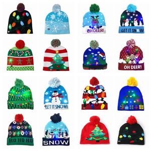 DHL 16 estilo Led Navidad Halloween Sombreros de punto Niños Bebé Mamás Invierno Cálido Gorros Calabaza Muñecos de nieve Gorros de ganchillo