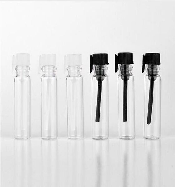 DHL 1ml Mini Glass Perfume Bottle Small Glass Parfume Échantillon de flacons de flacons d'essai avec des bouteilles noires claires 1000pcs9251900