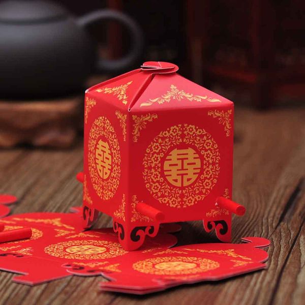 DHL Livraison gratuite 200pcs Chinois style asiatique Red Double bonheur berline chaise de mariage Box Box Box Gift Favor Candy Box