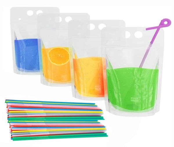 DHL 24H Botellas de agua de agua bolsas de bebidas de plástico con pajitas reclazables con cremallera no tóxica desechable recipiente para beber 6978332