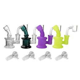 DHL !!! 3.5 pulgadas Mini vaso de precipitados Bongs Dab equipos con cuarzo libre Banger uñas Tubos bol de vidrio Embriagador luminoso Vidrio de agua por fumar