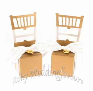 DHL LIVRAISON GRATUITE 300 PCS Qualité Miniature Chaise Boîtes De Faveur avec Coeur Charme Ruban Papier Carte Parti Bonbons Paquet Fournitures