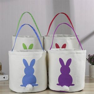 DHL 4 couleurs Pâques Lapin Sacs À Main Party Favor Panier Lapin Sacs Imprimé Toile Fourre-Tout Oeuf Bonbons Paniers pour Enfants Oeufs De Lapin De Bande Dessinée