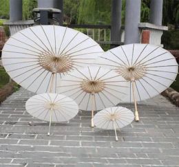 DHL 40 60cm Diamètre Chine Japon Papier Parapluie Parasol Traditionnel Cadre En Bambou Manche En Bois Parasols De Mariage Blanc Parapluies ArtificielsZZ