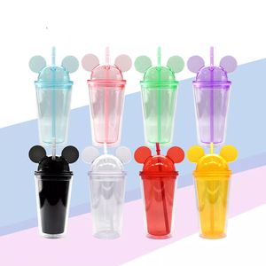 15oz acryl tumbler muis acryl reisbeker met rietjes sap wijn glas kinderen baby cartoon schattige plastic tuimelaar op voorraad