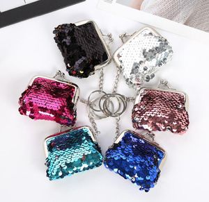 DHL 50pcs porte-monnaie femmes PU Sequin porte-clés mélange couleur moraillon pièce changement taille 5*6cm