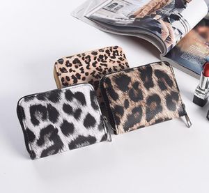 DHL 50 Uds cartera de leopardo para mujer PU estampado de leopardo carteras cortas multifuncionales