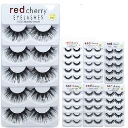 DHL 5pair / set 5 styels RED CHERRY Faux Cils Naturel Long Eye Lashes Extension Maquillage Professionnel Faux Cils Ailé Faux Wispies