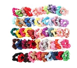 DHL 60 couleurs Girls solides Girls Satin Elastic Scrunchie Scrunchy Band Ponytail Bandons Hairs Clope Hair Accessories Whole3307879